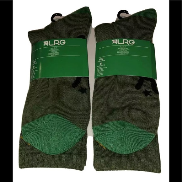 LRG Lifted Research Group Crew Socks 2Pair Men6.5-12 Green Yellow w Giraffe Logo - Picture 3 of 11